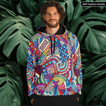 Abstract Colour Pattern Fashion Hoodie - AOP