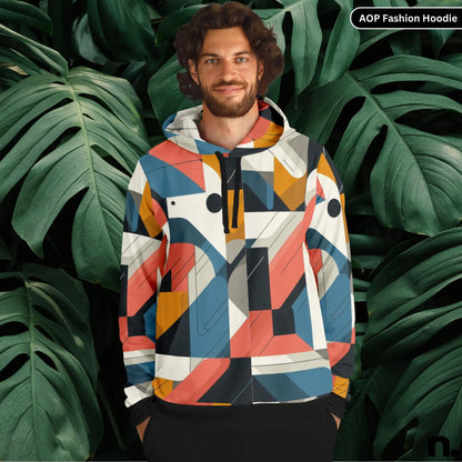 Abstract Neon Maze Pattern Fashion Hoodie - AOP