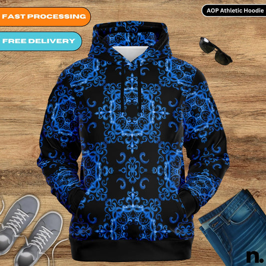 Blue Haze Pattern Athletic Hoodie - AOP