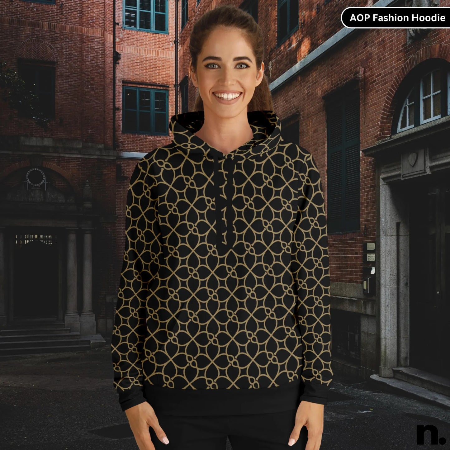 Gold Repeating Pattern AOP Fashion Hoodie - AOP