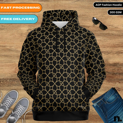 Gold Repeating Pattern AOP Fashion Hoodie - AOP