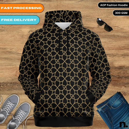 Gold Repeating Pattern AOP Fashion Hoodie - AOP