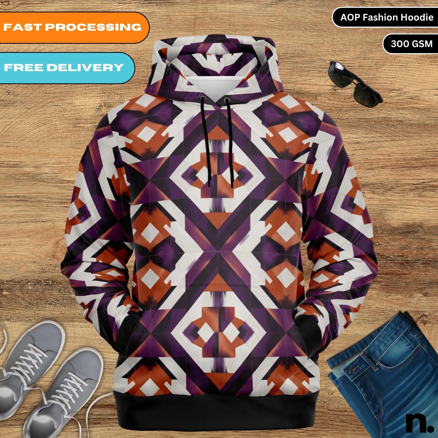 Abstract Geometric Pattern Fashion Hoodie - AOP