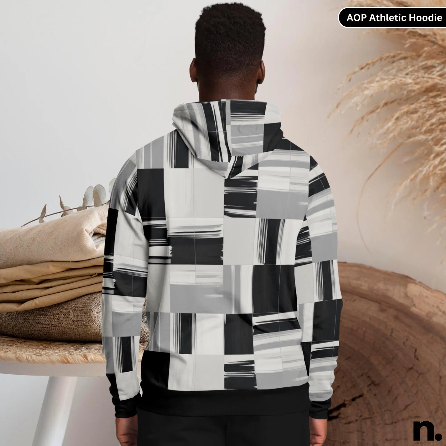 Monochrome Pattern Athletic Hoodie - AOP
