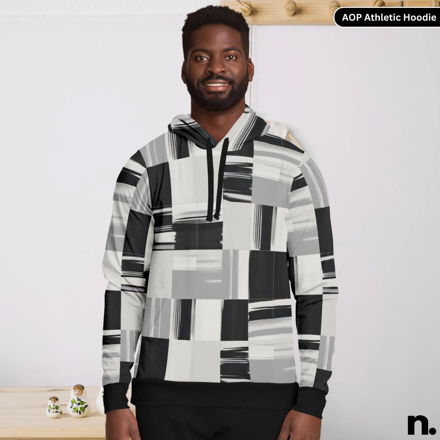 Monochrome Pattern Athletic Hoodie - AOP