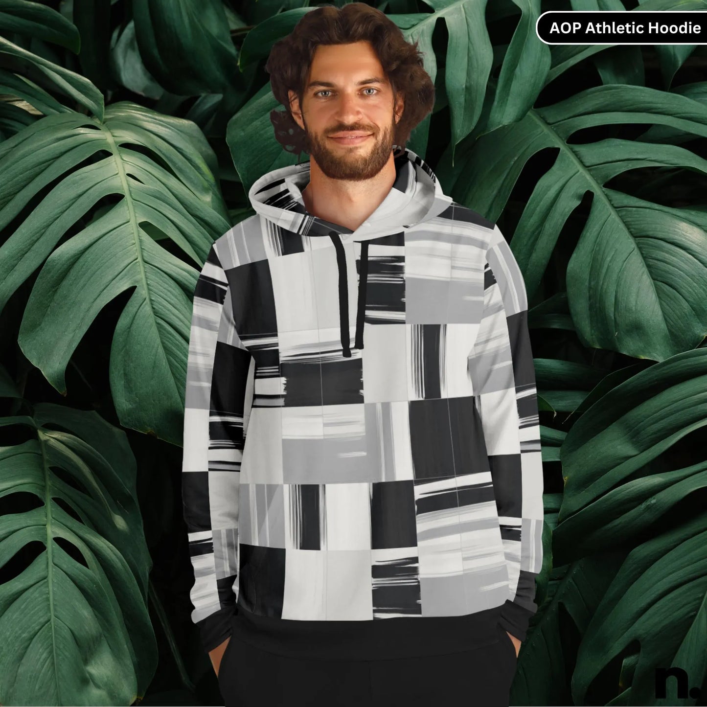 Monochrome Pattern Athletic Hoodie - AOP