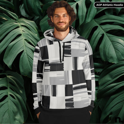Monochrome Pattern Athletic Hoodie - AOP